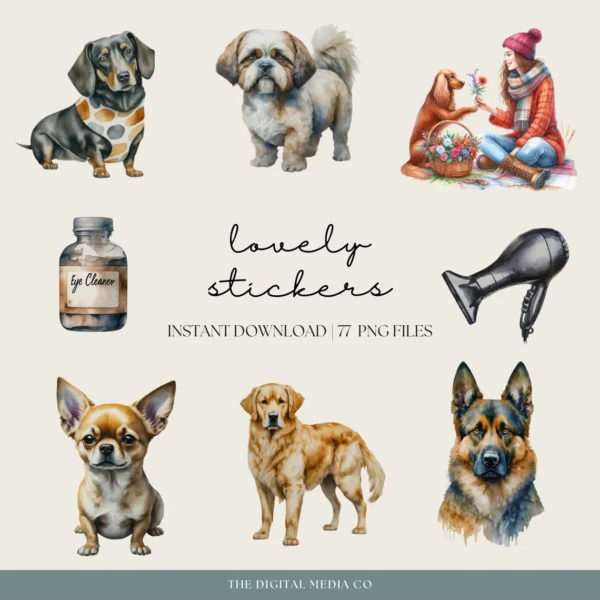 Dog Lover Digital Sticker Planner, Puppy Digital Stickers, Goodnotes Stickers, Canine Animal Stickers, Notable Embellishments, Pet PNG - Image 2