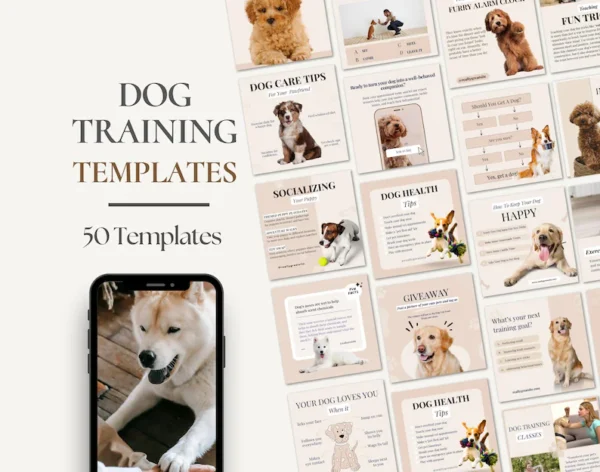 Dog, Pet Paws, Training Consultant, Dog Trainer, Grooming Business, Editable Social Media Instagram and Facebook CANVA Post Templates