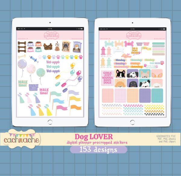 Dog stickers for digital planning, cute puppy stickers for planning apps. Digital planner stickers for good notes - Image 3