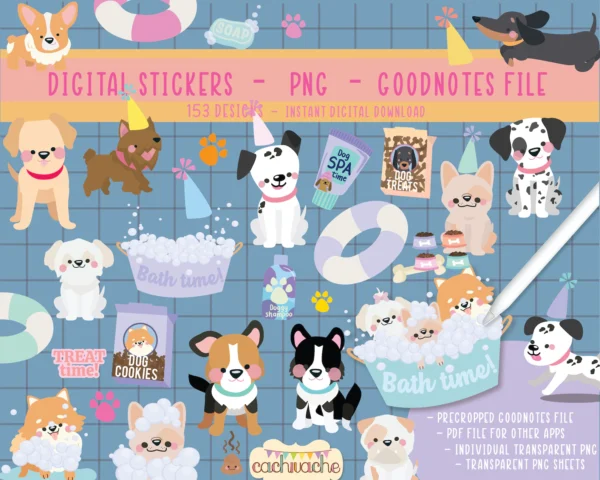 Dog stickers for digital planning, cute puppy stickers for planning apps. Digital planner stickers for good notes - Image 2